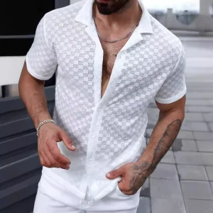 Shirts Solid Short Sleeve Shirts Single Breasted Casual Shirt Spliced Buttons Loose Summer 2025 Sports Breathable Blouses