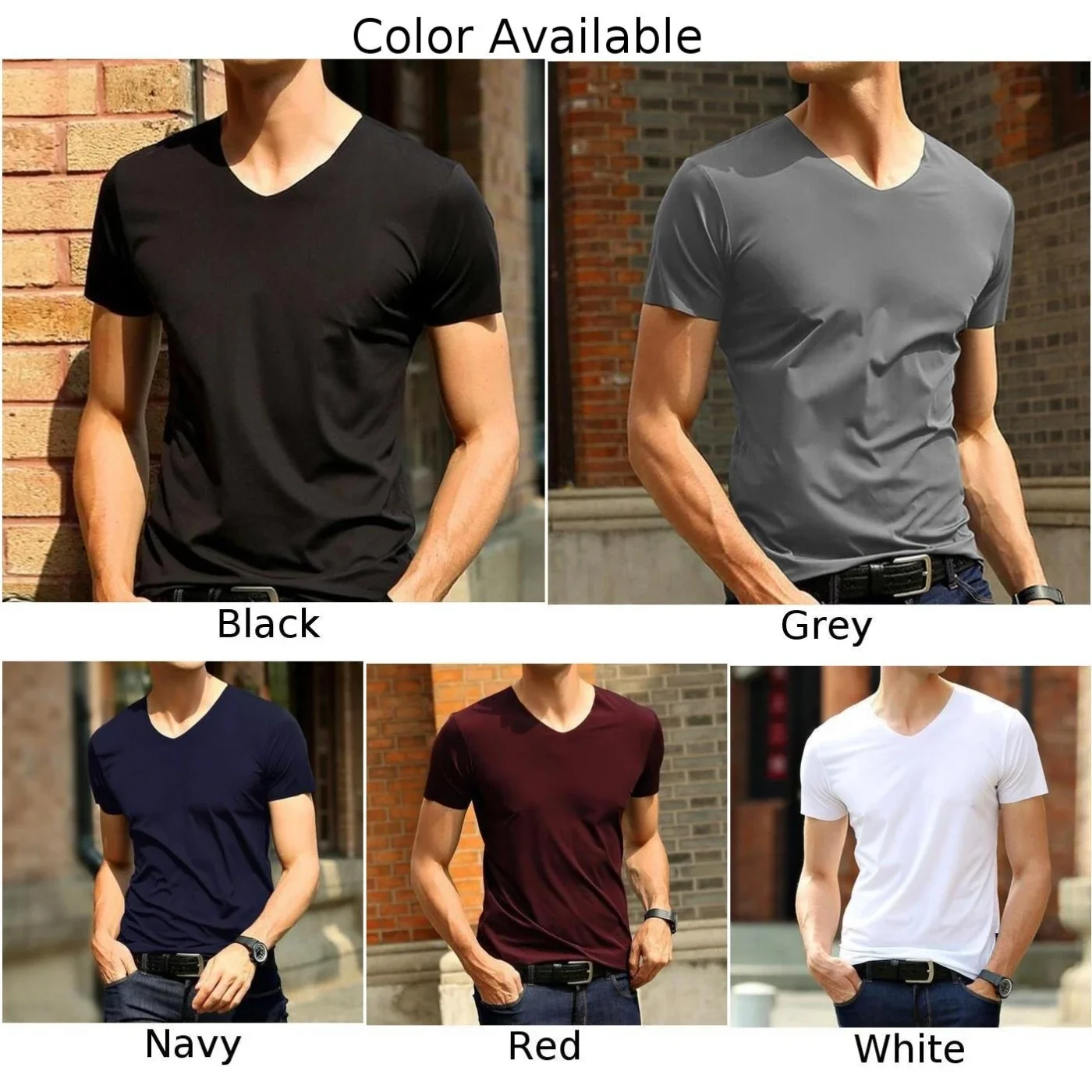 Mens Clothing Classic Japan Short Sleeve Men's Ice Silk Comfortable Trackless T-shirt V-neck Slim Short Sleeve T-shirts For Men - Image 5