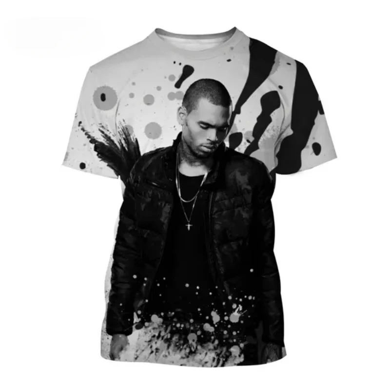 Fashion Men's Rapper Chris Brown 3D Print T Shirt Summer Casual Oversized T-shirt Personalized Harajuku Street Short Sleeve Tops