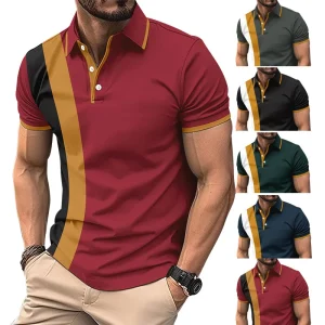 Men T Shirts Short Sleeve Casual Shirts Turn Down Collar Shirts Summer Loose Button Spliced 2025 Pullover Sports Patchwork